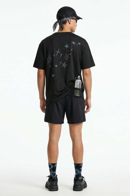 Reflective Star-Graphic Performance T-Shirt in Black - full-length back modeled view