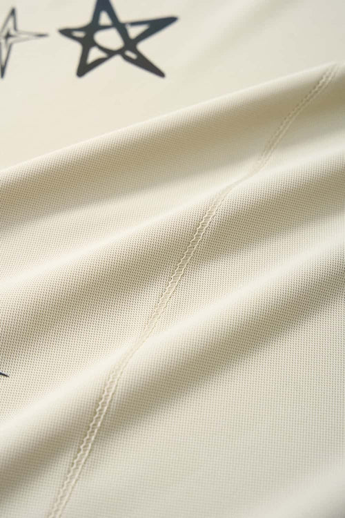 Reflective Star-Graphic Performance T-Shirt in Light Khaki - seam and stitching detail