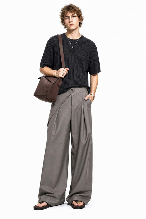 Openwork Textured Knit T-Shirt in Black - full-length front modeled view