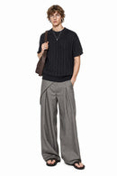 Openwork Textured Knit T-Shirt in Black - full-length front modeled view