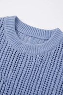 Openwork Textured Knit T-Shirt in Blue - collar detail