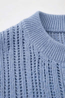 Openwork Textured Knit T-Shirt in Blue - collar detail