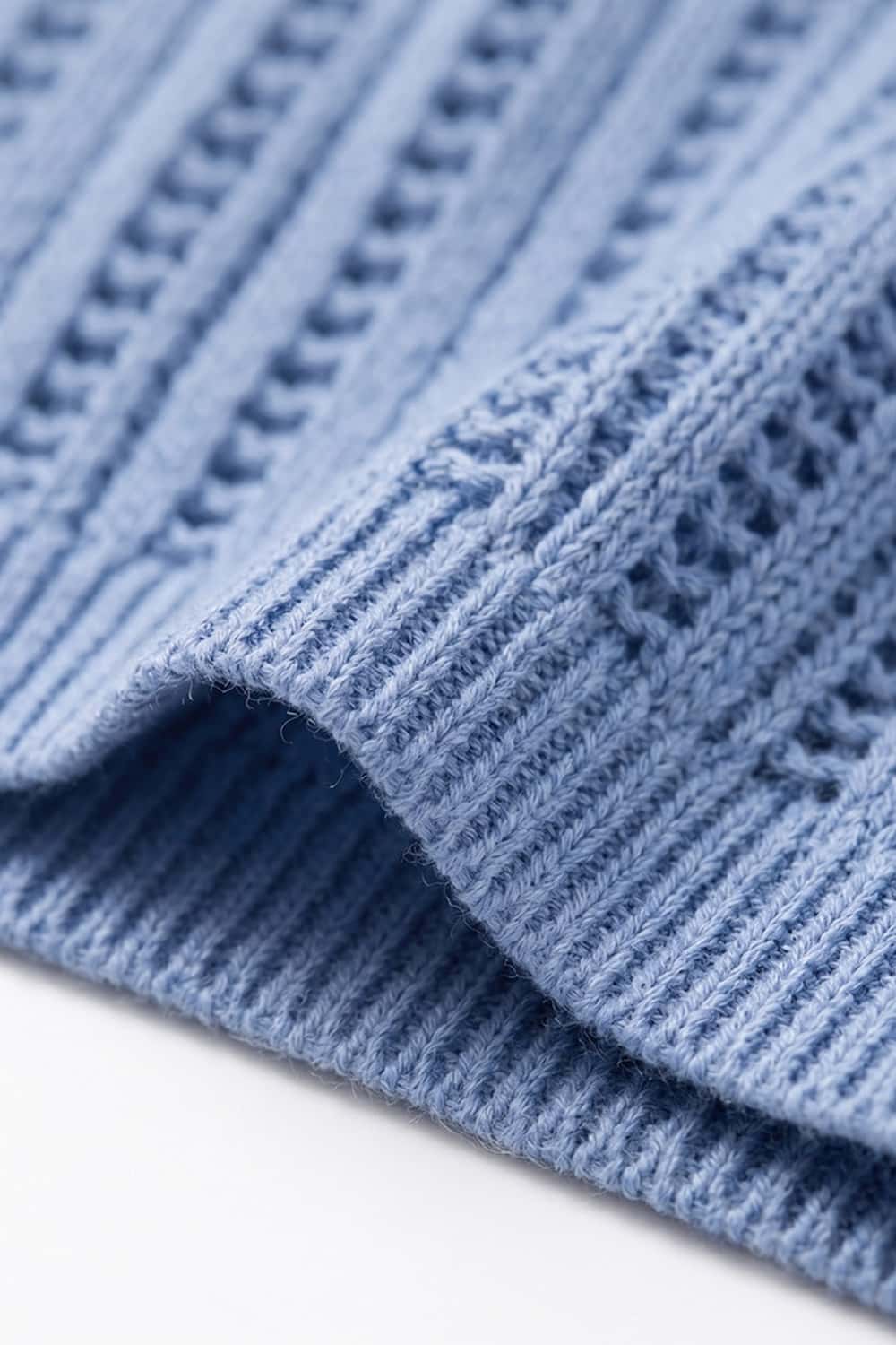 Openwork Textured Knit T-Shirt in Blue - hem detail