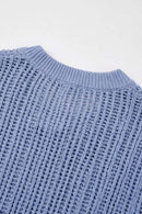 Openwork Textured Knit T-Shirt in Blue - back collar detail