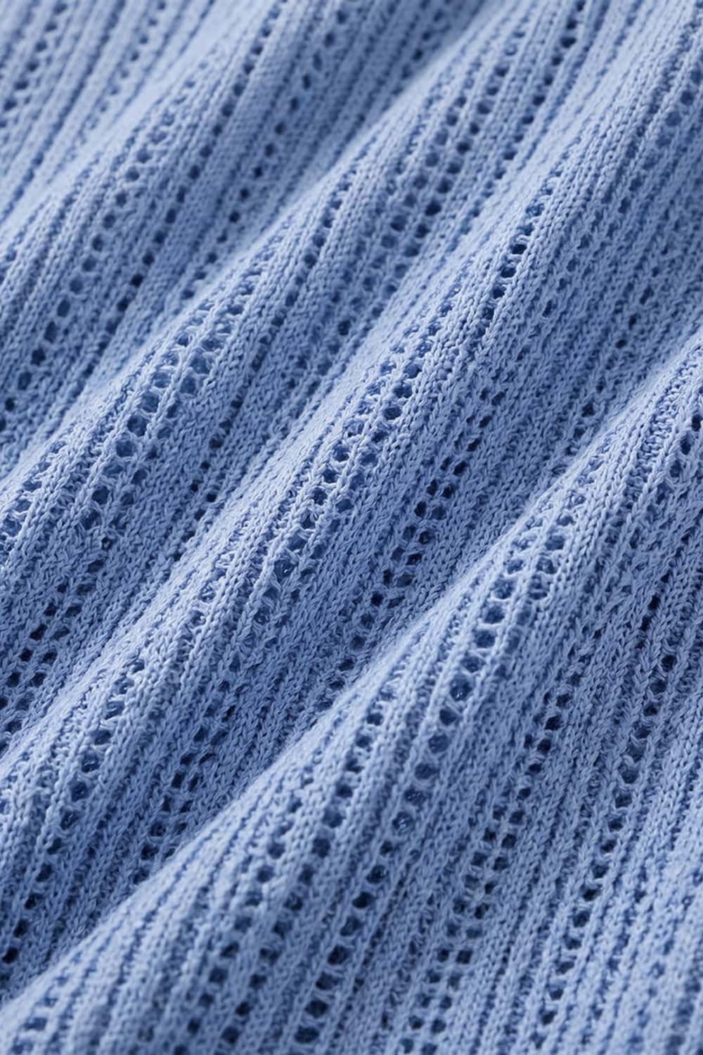 Openwork Textured Knit T-Shirt in Blue - fabric texture close-up
