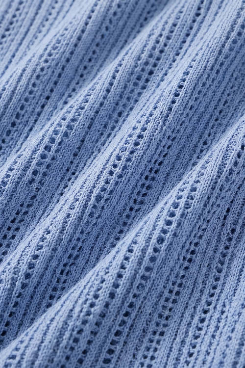 Openwork Textured Knit T-Shirt in Blue - fabric texture close-up