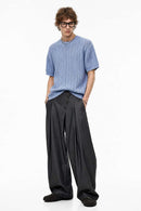 Openwork Textured Knit T-Shirt in Blue - full-length front modeled view