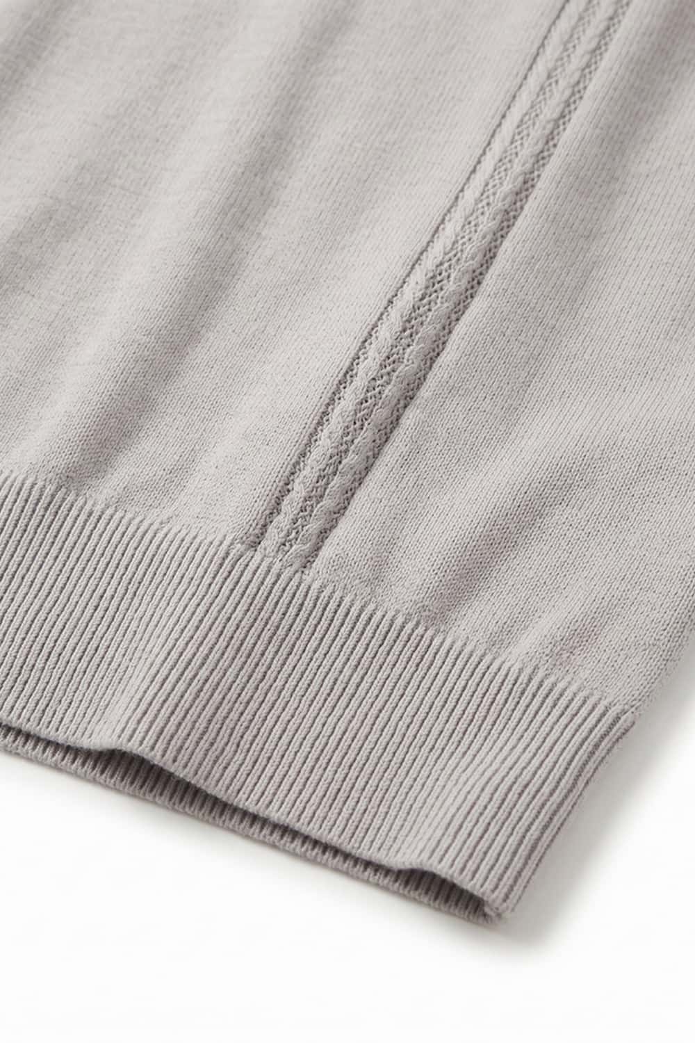 Open-Neck Knit Polo with Raised Stripes in Gray - hem detail