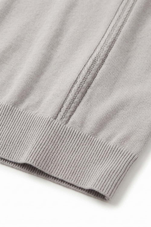 Open-Neck Knit Polo with Raised Stripes in Gray - hem detail