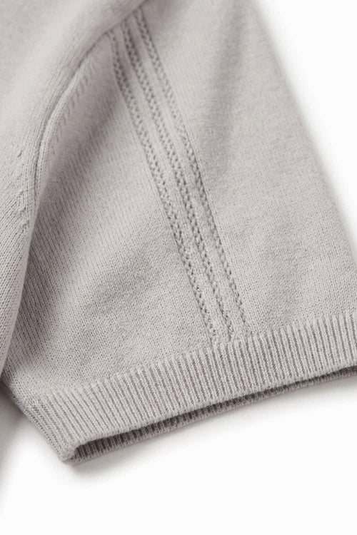 Open-Neck Knit Polo with Raised Stripes in Gray - product detail close-up