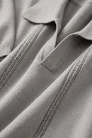 Open-Neck Knit Polo with Raised Stripes in Gray - fabric texture close-up
