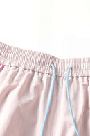 Waterproof Drawstring Trousers with Adjustable Hems in Light Pink - waistband detail