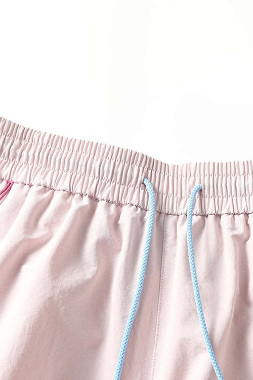 Waterproof Drawstring Trousers with Adjustable Hems in Light Pink - waistband detail