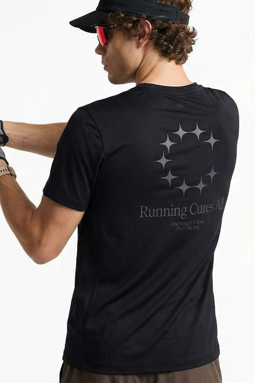 Lightweight Star-Graphic Running T-Shirt in Black - back modeled view