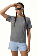 Lightweight Star-Graphic Running T-Shirt in Gray - front modeled close-up