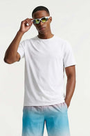 Lightweight Star-Graphic Running T-Shirt in Off White - front modeled close-up