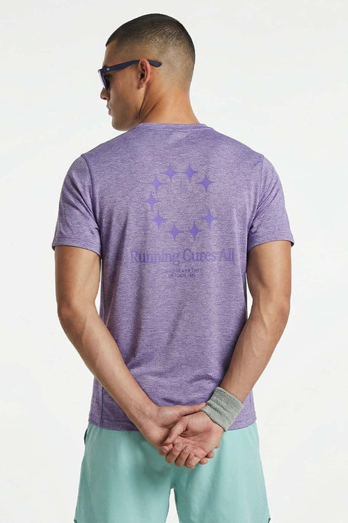 Lightweight Star-Graphic Running T-Shirt in Purple - back modeled view