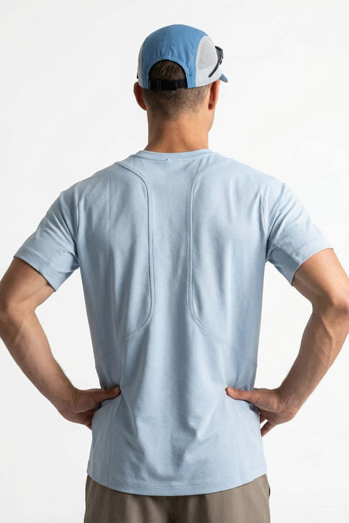 Moisture-Absorbing Quick-Drying Panelled T-Shirt in Baby Blue - full-length back modeled view