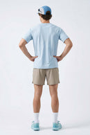 Moisture-Absorbing Quick-Drying Panelled T-Shirt in Baby Blue - full-length back modeled view