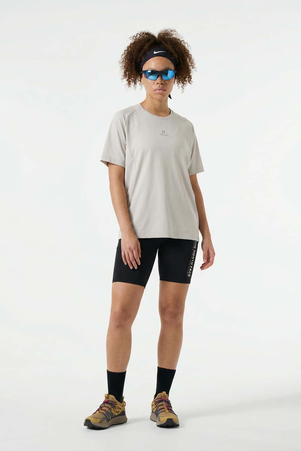 Moisture-Absorbing Quick-Drying Panelled T-Shirt in Dark Gray - full-length front modeled view