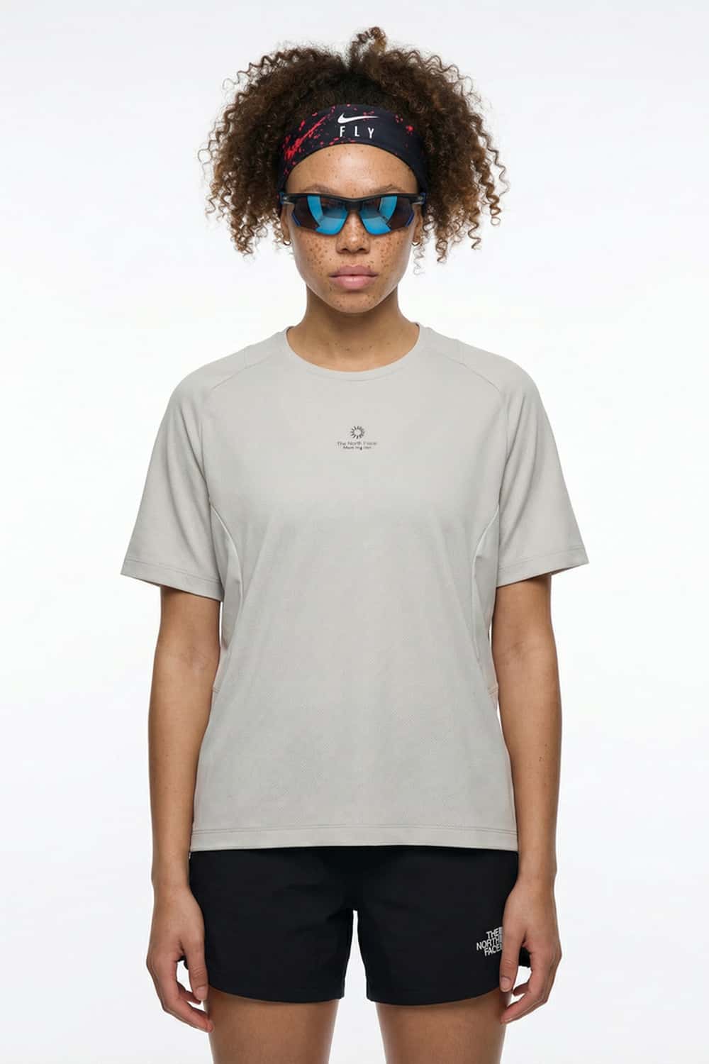 Moisture-Absorbing Quick-Drying Panelled T-Shirt in Dark Gray - full-length front modeled view