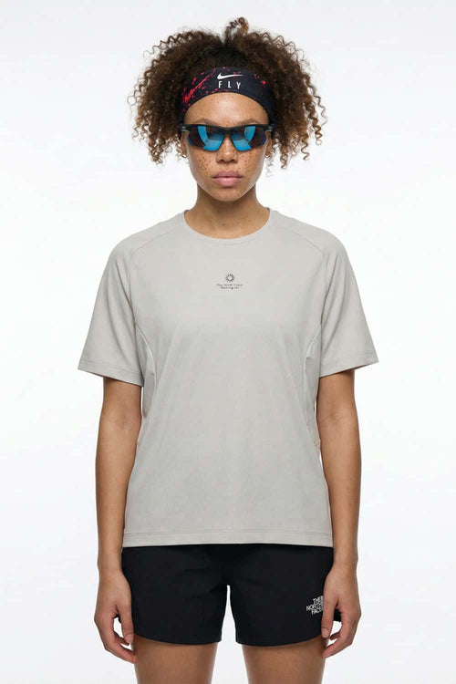 Moisture-Absorbing Quick-Drying Panelled T-Shirt in Dark Gray - full-length front modeled view