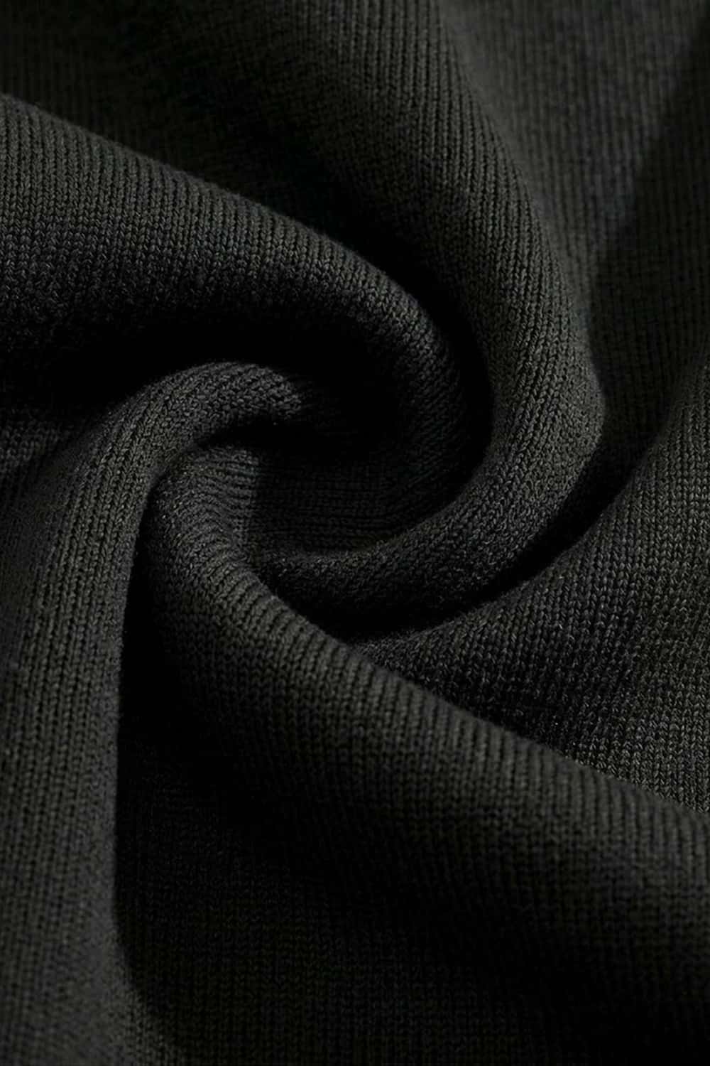 Layered-Look Crew-Neck Knit T-Shirt in Black - fabric texture close-up