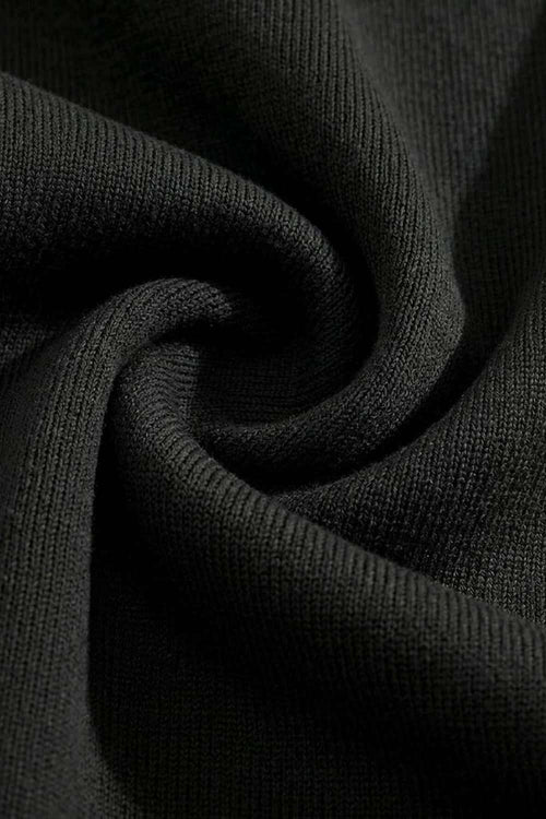 Layered-Look Crew-Neck Knit T-Shirt in Black - fabric texture close-up