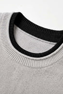 Layered-Look Crew-Neck Knit T-Shirt in Gray - collar detail