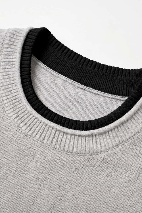 Layered-Look Crew-Neck Knit T-Shirt in Gray - collar detail
