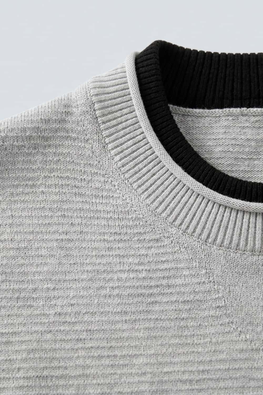Layered-Look Crew-Neck Knit T-Shirt in Gray - collar detail
