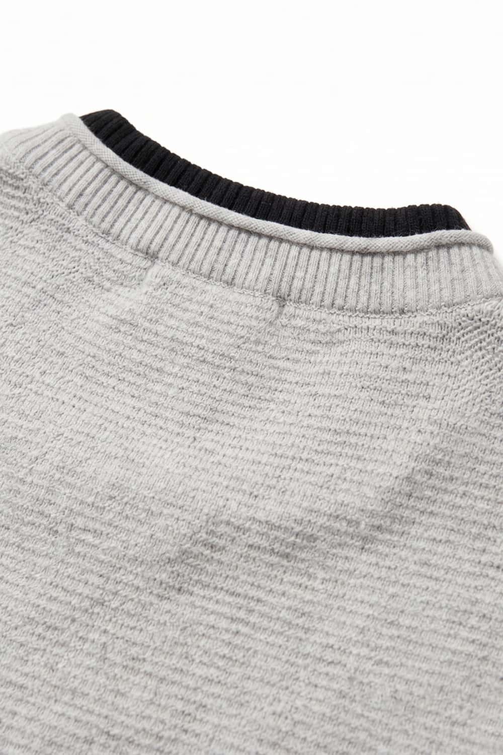 Layered-Look Crew-Neck Knit T-Shirt in Gray - back collar detail