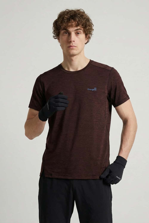 High-Stretch Quick-Drying Panelled T-Shirt in Brown - full-length front modeled view
