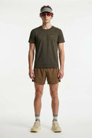 High-Stretch Quick-Drying Panelled T-Shirt in Trunk Brown - full-length front modeled view
