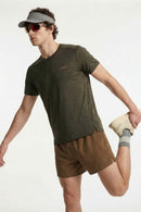 High-Stretch Quick-Drying Panelled T-Shirt in Trunk Brown - full-length front modeled view