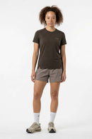 High-Stretch Quick-Drying Panelled T-Shirt in Trunk Brown - full-length front modeled view