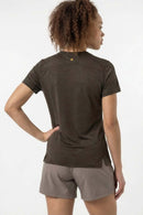 High-Stretch Quick-Drying Panelled T-Shirt in Trunk Brown - full-length back modeled view