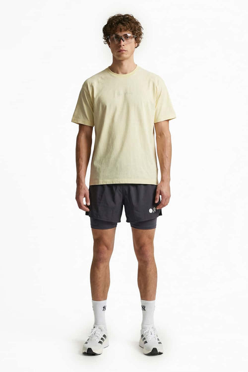 Water-Reveal Slow Down Graphic T-Shirt in Milky White - full-length front modeled view