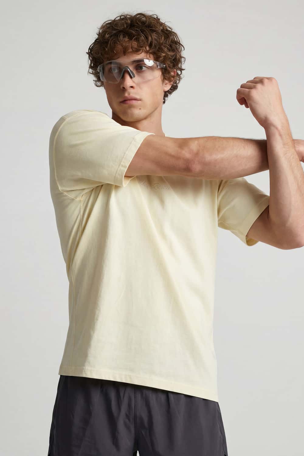 Water-Reveal Slow Down Graphic T-Shirt in Milky White - front modeled view