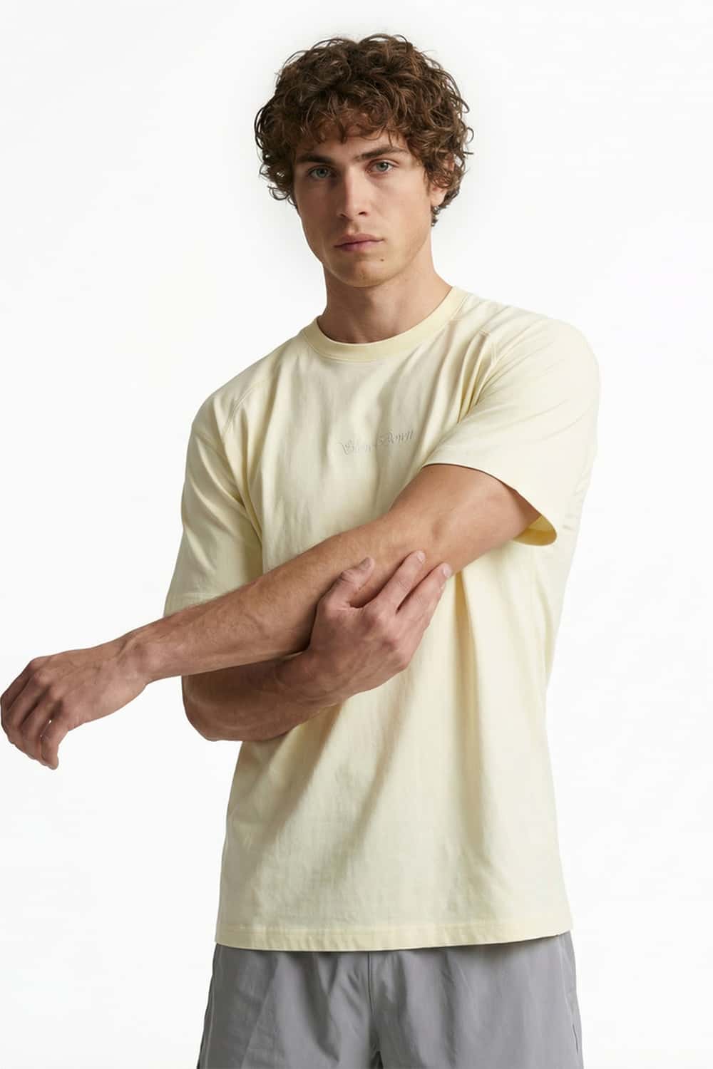 Water-Reveal Slow Down Graphic T-Shirt in Milky White - front modeled view