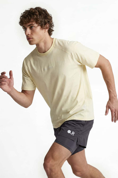 Water-Reveal Slow Down Graphic T-Shirt in Milky White - full-length front modeled view