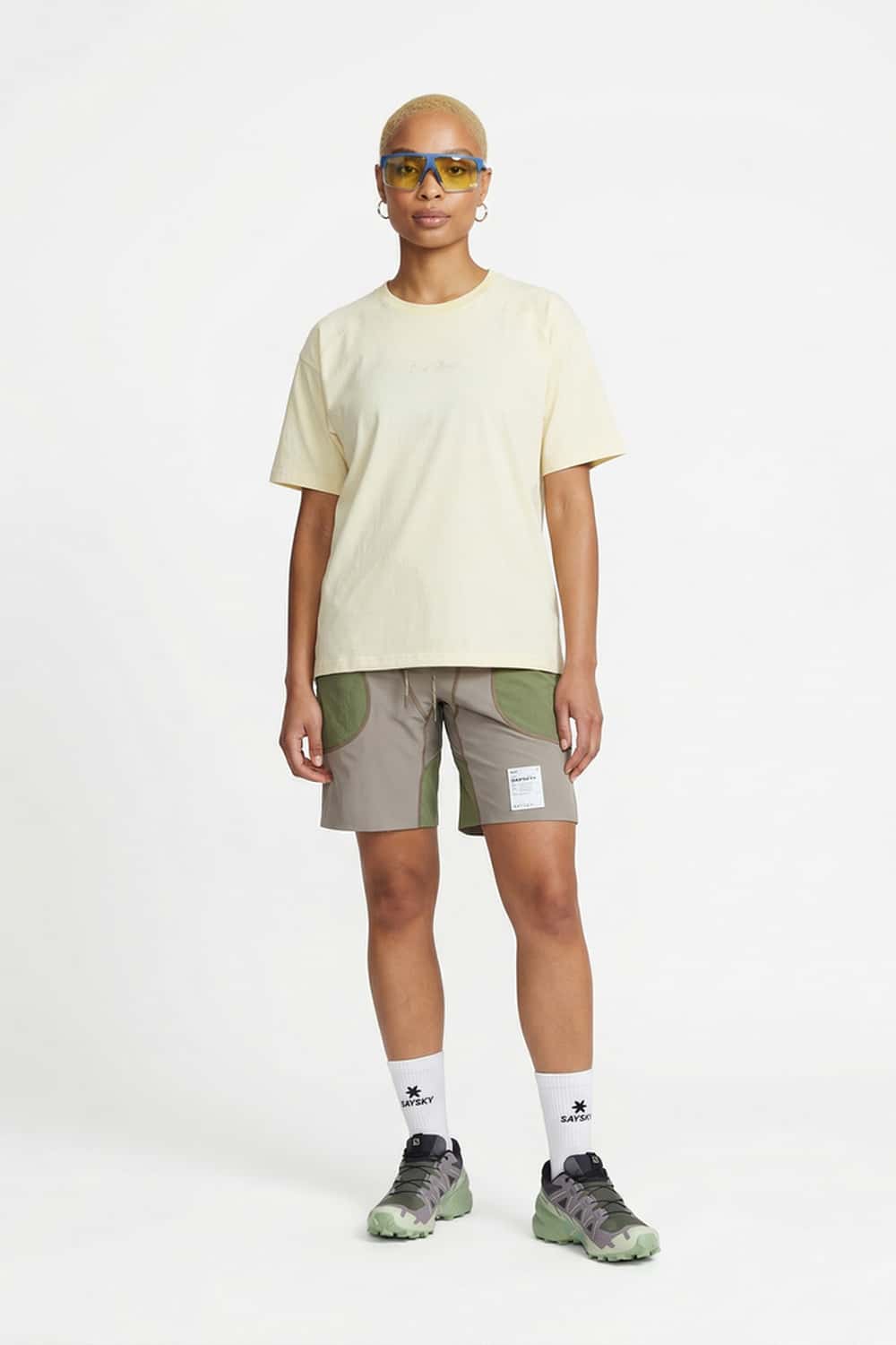 Water-Reveal Slow Down Graphic T-Shirt in Milky White - full-length front modeled view