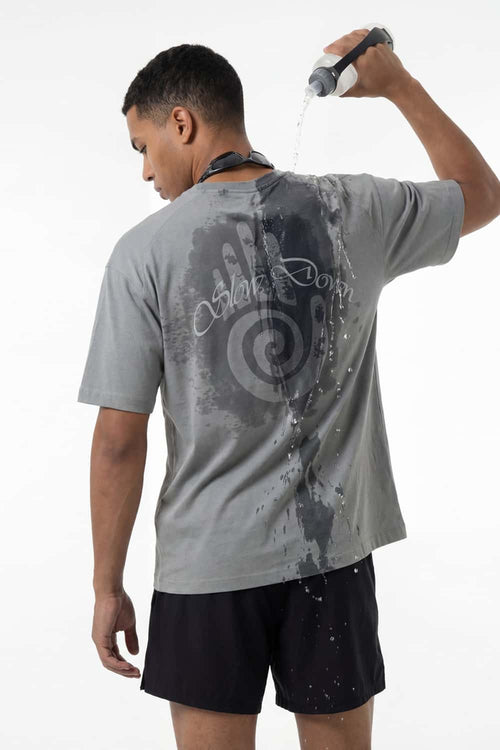 Water-Reveal Slow Down Graphic T-Shirt in Stone Gray - product detail close-up