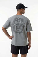 Water-Reveal Slow Down Graphic T-Shirt in Stone Gray - full-length back modeled view