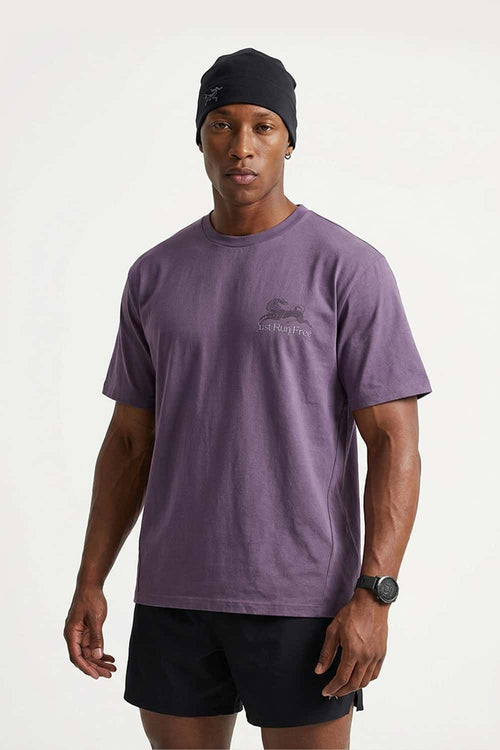 Cool-Touch Sun-Protective Graphic T-Shirt in Grayish Purple - front modeled close-up