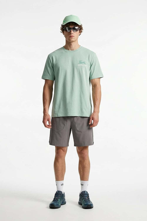 Cool-Touch Sun-Protective Graphic T-Shirt in Green - full-length front modeled view