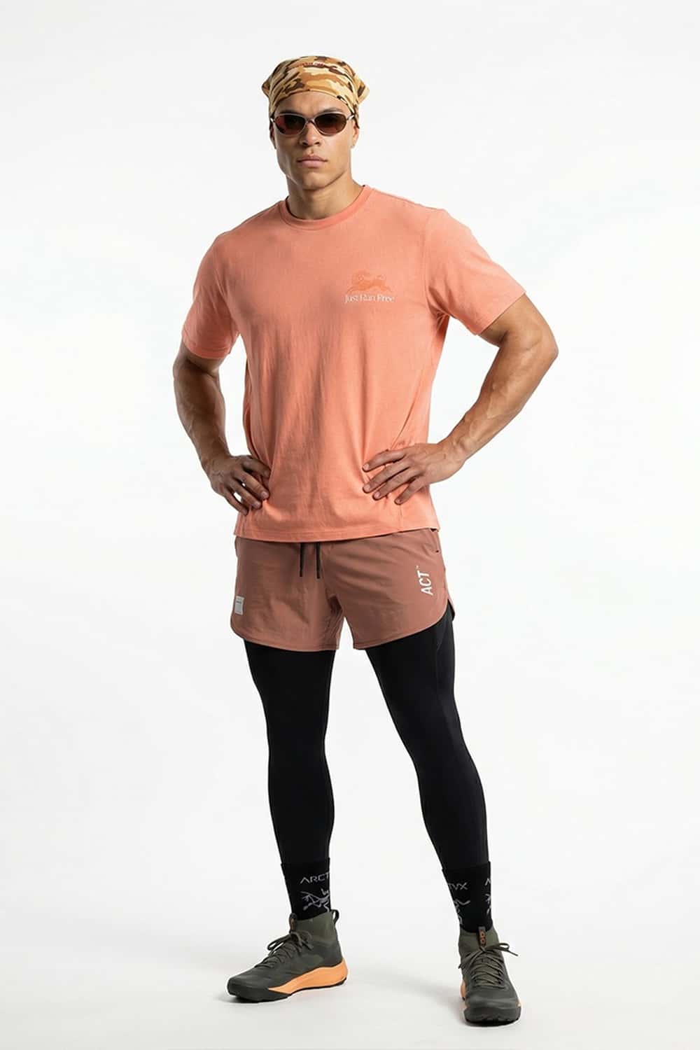 Cool-Touch Sun-Protective Graphic T-Shirt in Pink - full-length front modeled view