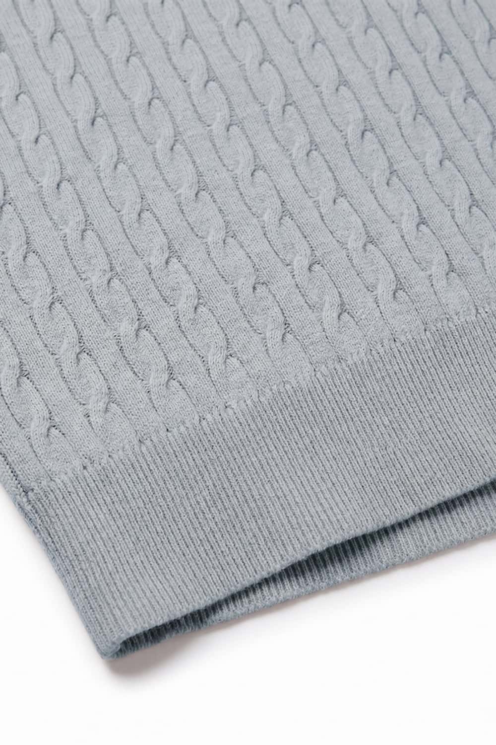 Lightweight Cable-Knit Polo Shirt in Gray - hem detail