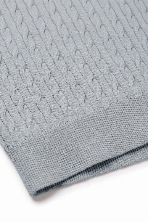 Lightweight Cable-Knit Polo Shirt in Gray - hem detail