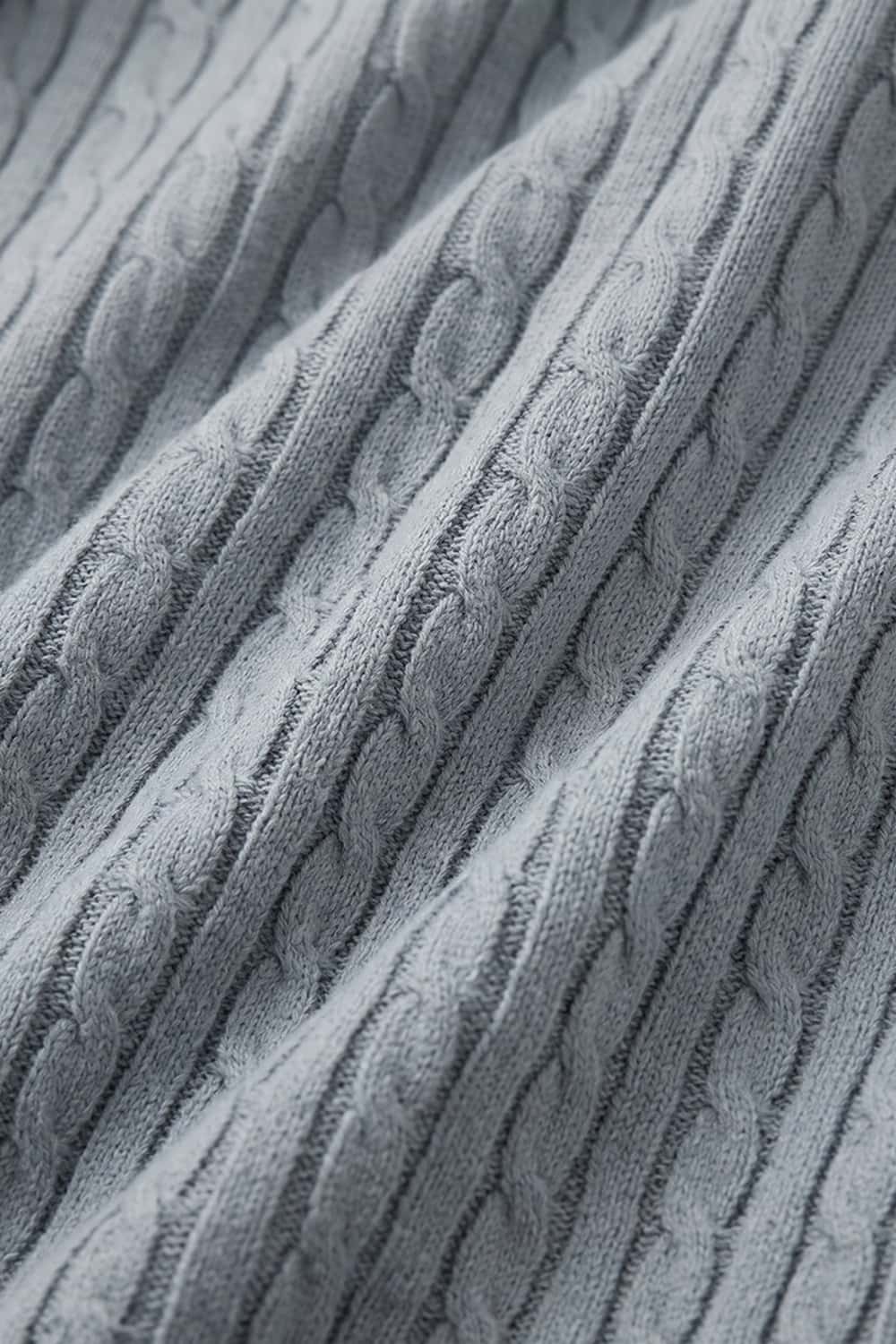 Lightweight Cable-Knit Polo Shirt in Gray - fabric texture close-up